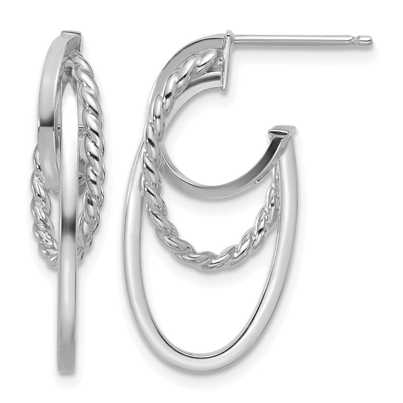 14K Yellow & Rhodium White Rh Plating Polish/ Twisted Oval J Hoop Earrings