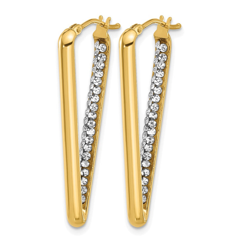 14K Yellow Gold Polished With Crystal Triangle Hoop Earrings