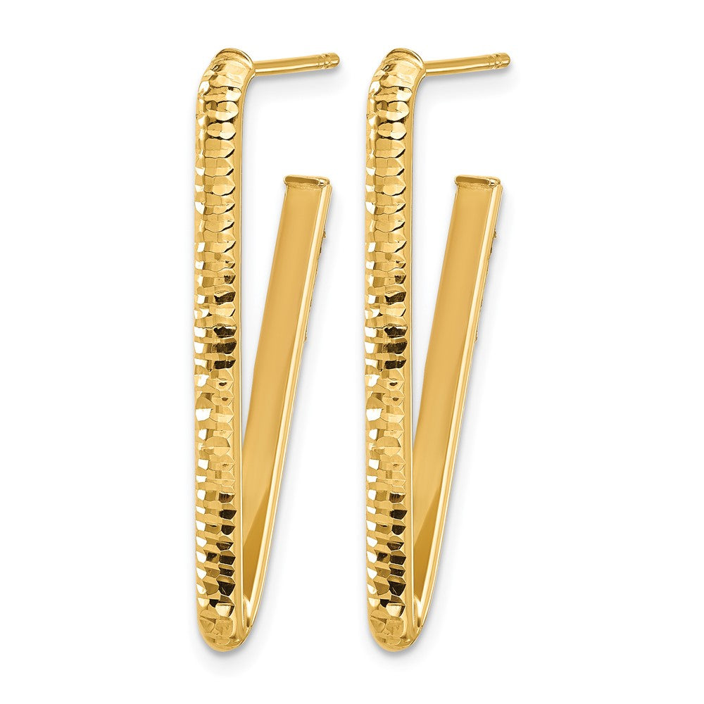 14K Yellow Gold Polished And Diamond Cut Triangle J Hoop Post Earrings