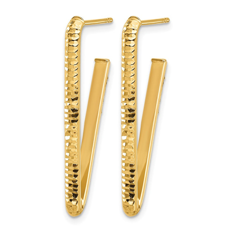14K Yellow Gold Polished And Diamond Cut Triangle J Hoop Post Earrings