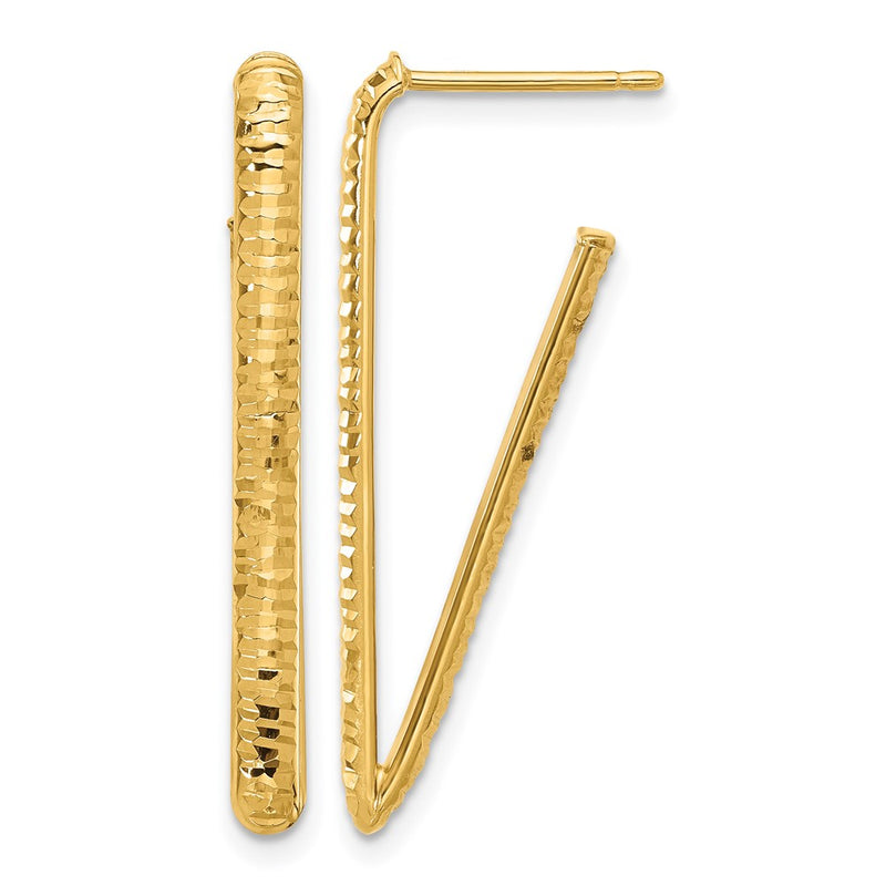 14K Yellow Gold Polished And Diamond Cut Triangle J Hoop Post Earrings