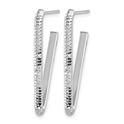 14K Yellow & Rhodium Wht Rh Plat Polished/Dia Cut Triangle J Hoop Earrings