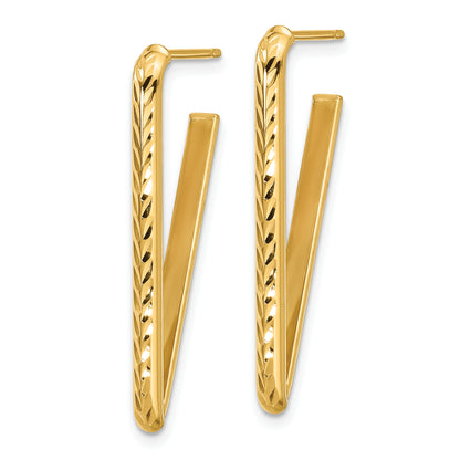 14K Yellow Gold Polished And Diamond Cut Triangle Post Earrings