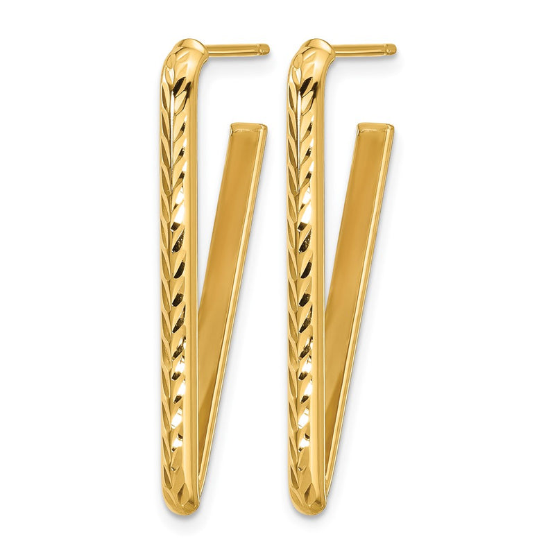 14K Yellow Gold Polished And Diamond Cut Triangle Post Earrings