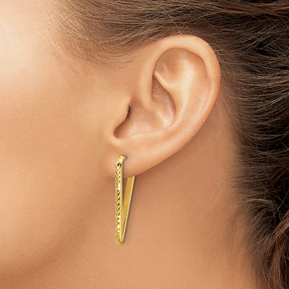 14K Yellow Gold Polished And Diamond Cut Triangle Post Earrings