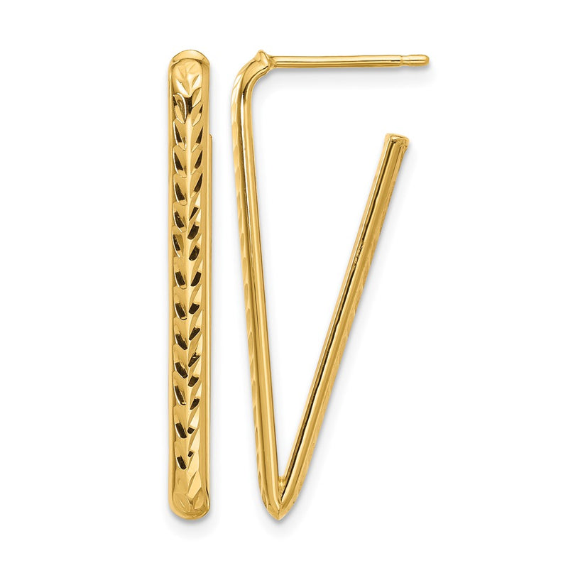 14K Yellow Gold Polished And Diamond Cut Triangle Post Earrings