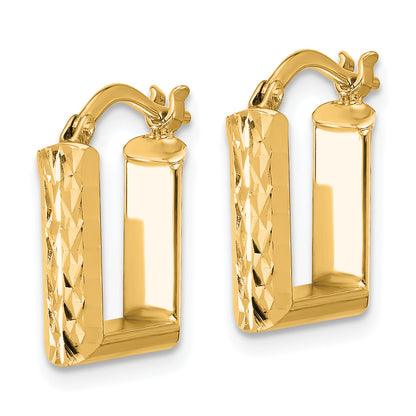 14K Yellow Gold Polished And Diamond Cut Square Hoop Earrings