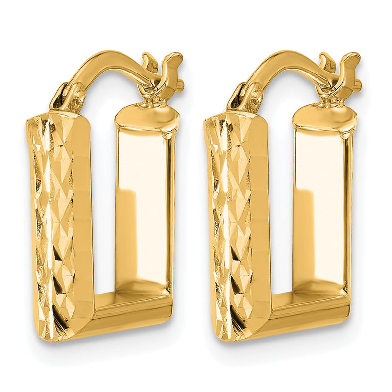 14K Yellow Gold Polished And Diamond Cut Square Hoop Earrings