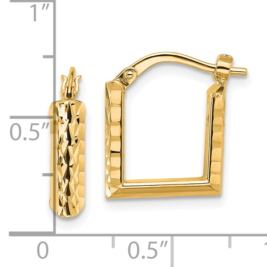 14K Yellow Gold Polished And Diamond Cut Square Hoop Earrings