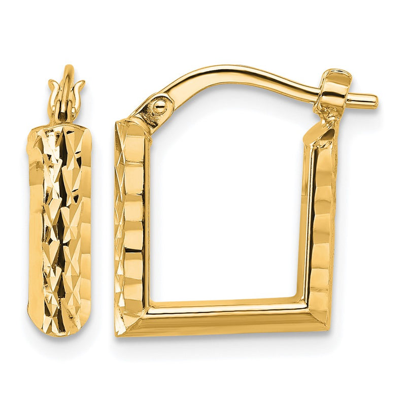 14K Yellow Gold Polished And Diamond Cut Square Hoop Earrings