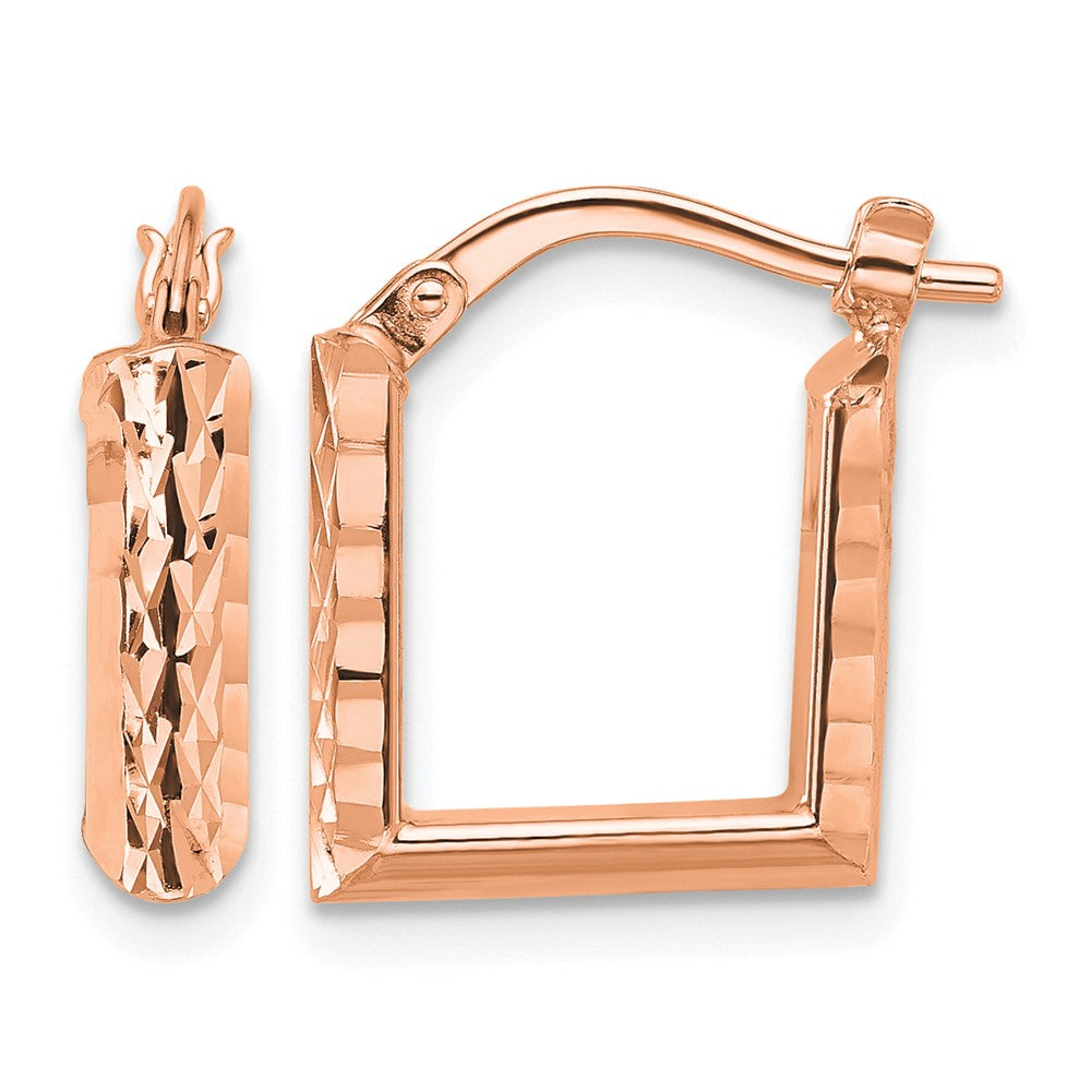 14K Yellow & Rhodium Rose Rh Plat Polished/Dia Cut Square Hoop Earrings