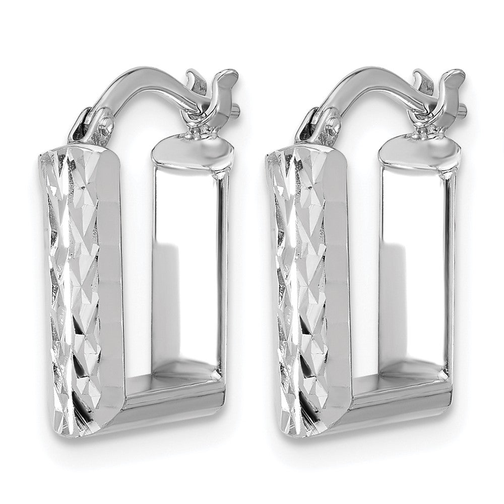 14K Yellow & Rhodium White Rh Plat Polished/Dia Cut Square Hoop Earrings
