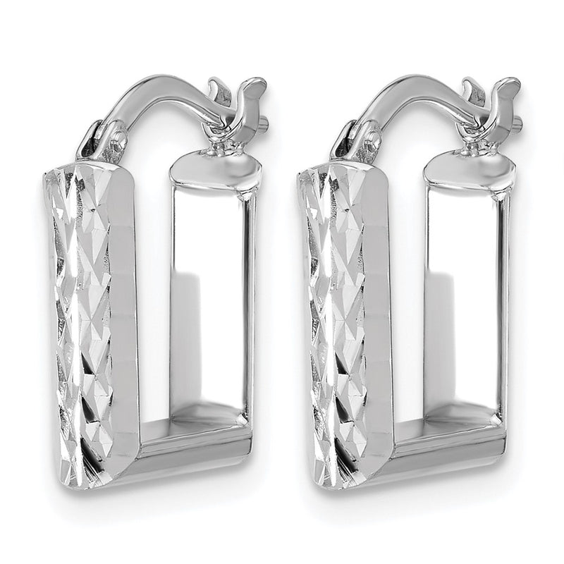 14K Yellow & Rhodium White Rh Plat Polished/Dia Cut Square Hoop Earrings