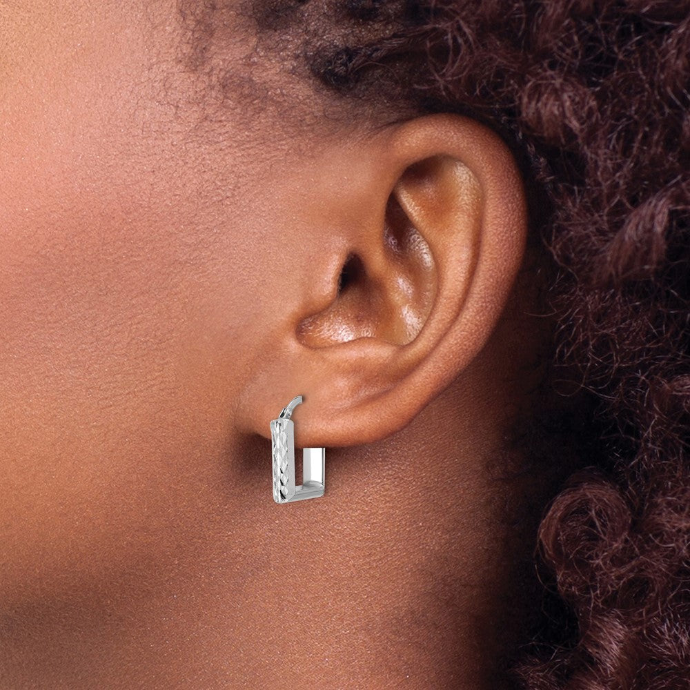14K Yellow & Rhodium White Rh Plat Polished/Dia Cut Square Hoop Earrings