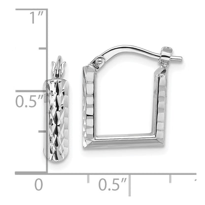 14K Yellow & Rhodium White Rh Plat Polished/Dia Cut Square Hoop Earrings
