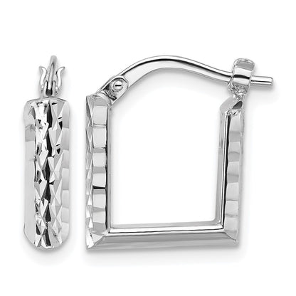 14K Yellow & Rhodium White Rh Plat Polished/Dia Cut Square Hoop Earrings