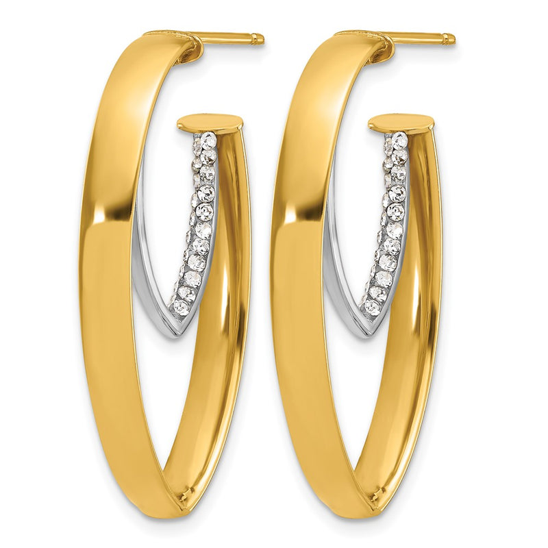 14K Yellow & Rhodium White Polished Crystal Oval Drop Post Earrings