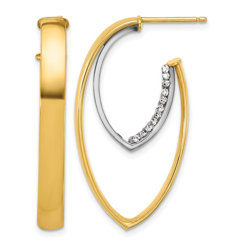 14K Yellow & Rhodium White Polished Crystal Oval Drop Post Earrings