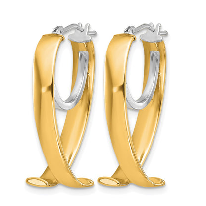 14K Yellow & Rhodium W/ White Polished Fancy Hoop Earrings