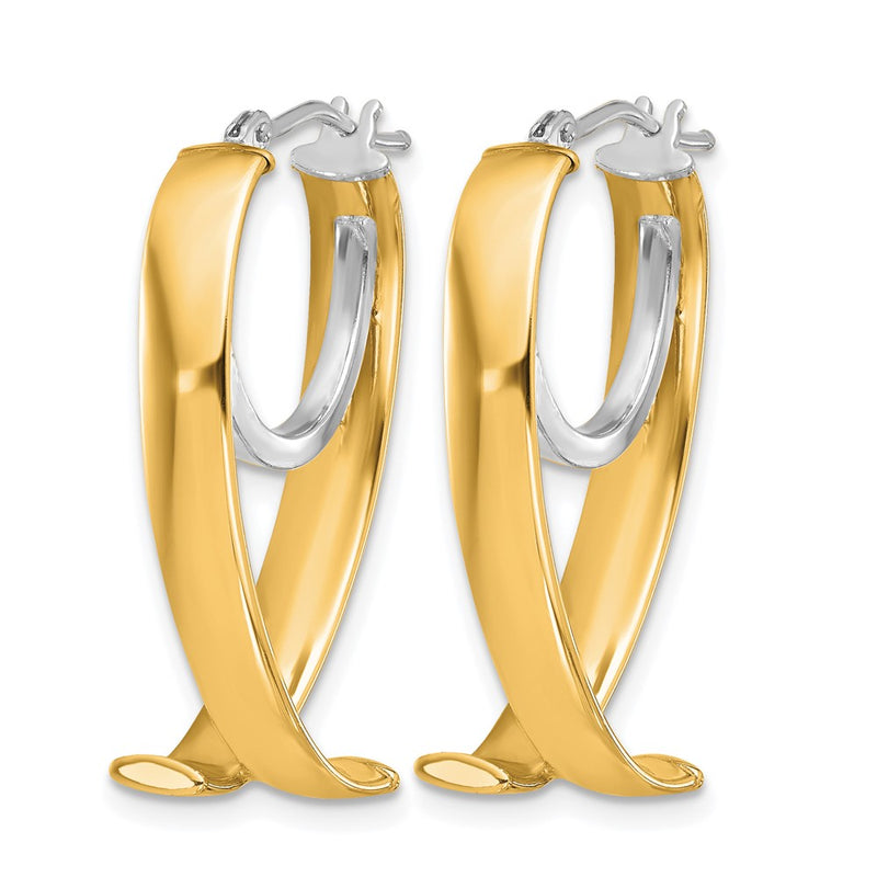 14K Yellow & Rhodium W/ White Polished Fancy Hoop Earrings