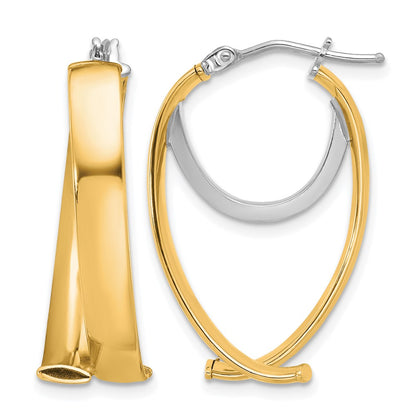 14K Yellow & Rhodium W/ White Polished Fancy Hoop Earrings