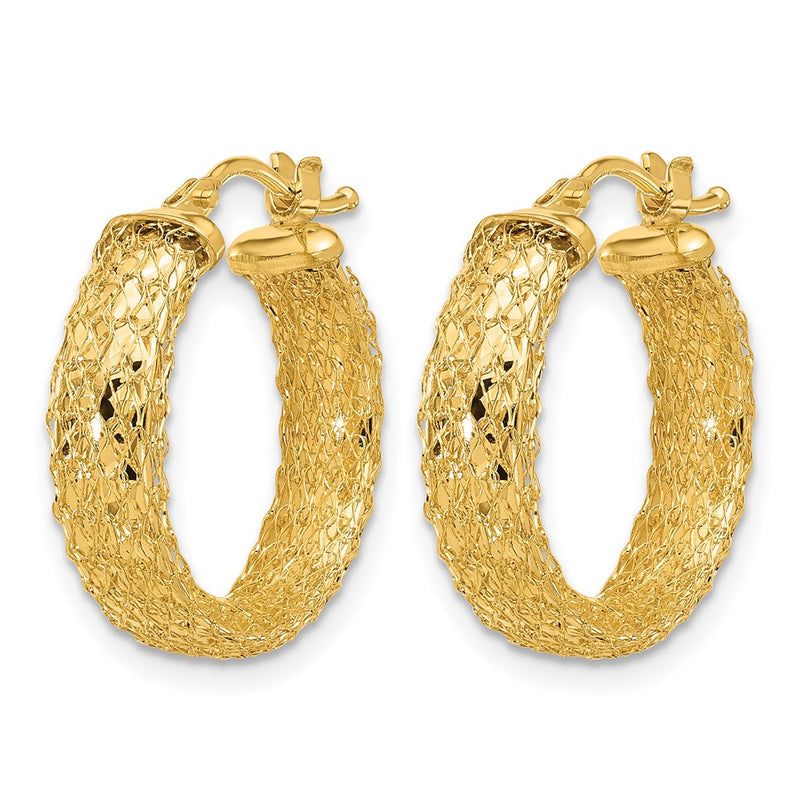 14K Yellow Gold Polished/Textured/Diamond Cut Hoop Earrings