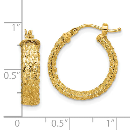 14K Yellow Gold Polished/Textured/Diamond Cut Hoop Earrings