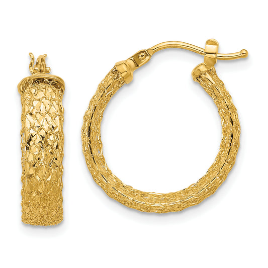 14K Yellow Gold Polished/Textured/Diamond Cut Hoop Earrings