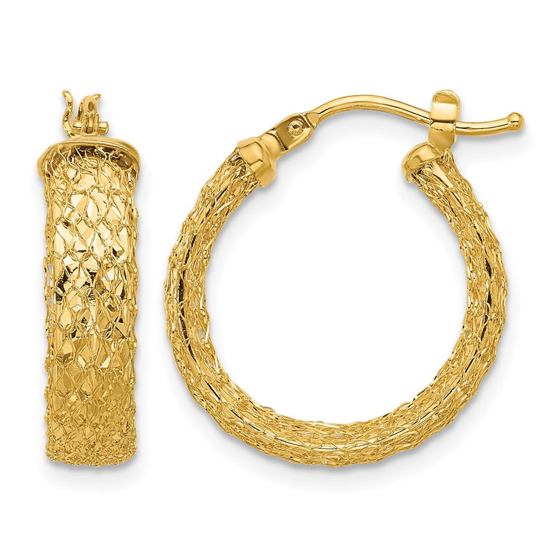 14K Yellow Gold Polished/Textured/Diamond Cut Hoop Earrings