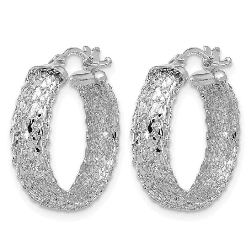 14K Yellow & Rhodium Wht Rh Plating Polish/Texture/Dia Cut Hoop Earrings