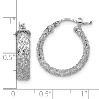 14K Yellow & Rhodium Wht Rh Plating Polish/Texture/Dia Cut Hoop Earrings