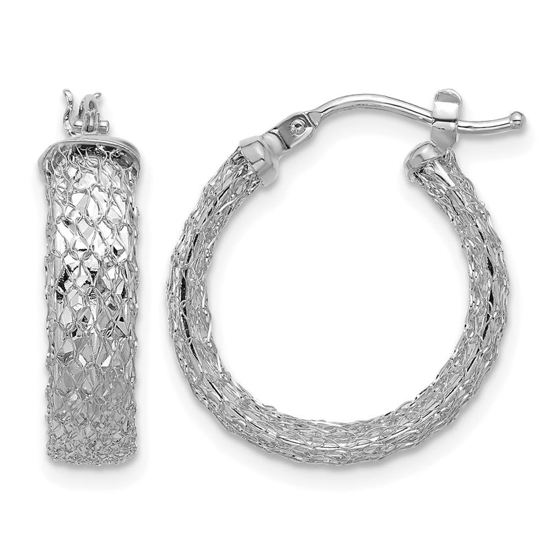 14K Yellow & Rhodium Wht Rh Plating Polish/Texture/Dia Cut Hoop Earrings