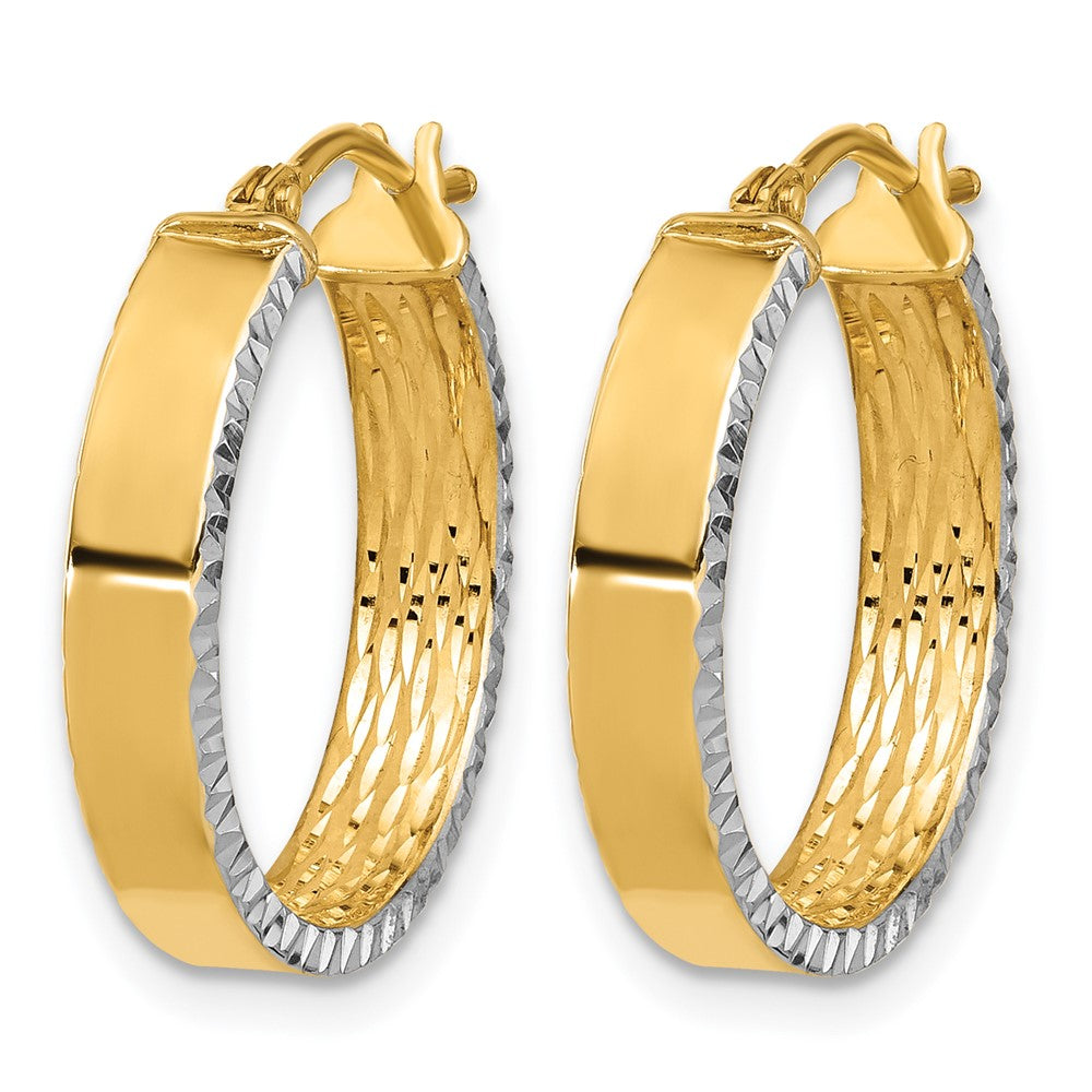 14K Yellow & Rhodium W/white Rhodium Polished and Diamond-Cut Hoop Earrings
