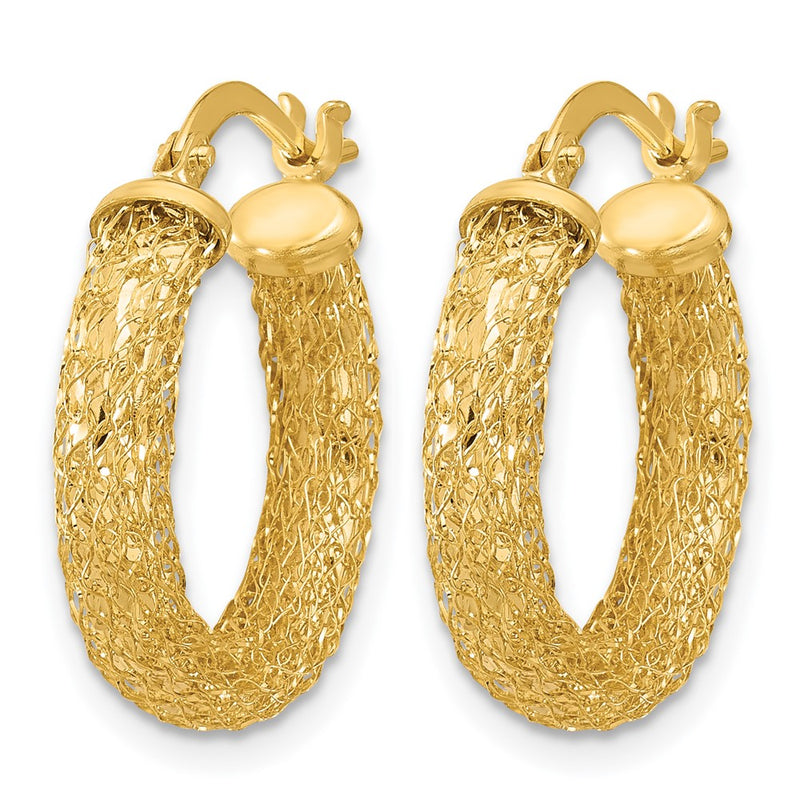 14K Yellow Gold Polished And Textured Hoop Earrings