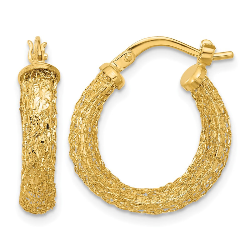 14K Yellow Gold Polished And Textured Hoop Earrings