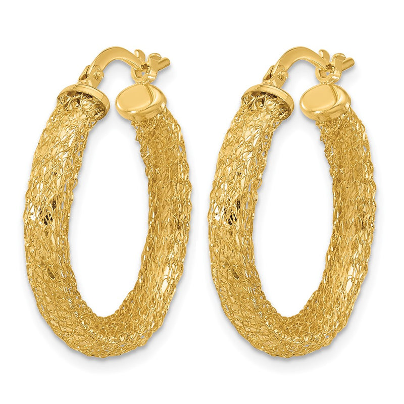 14K Yellow Gold Polished And Textured Hoop Earrings