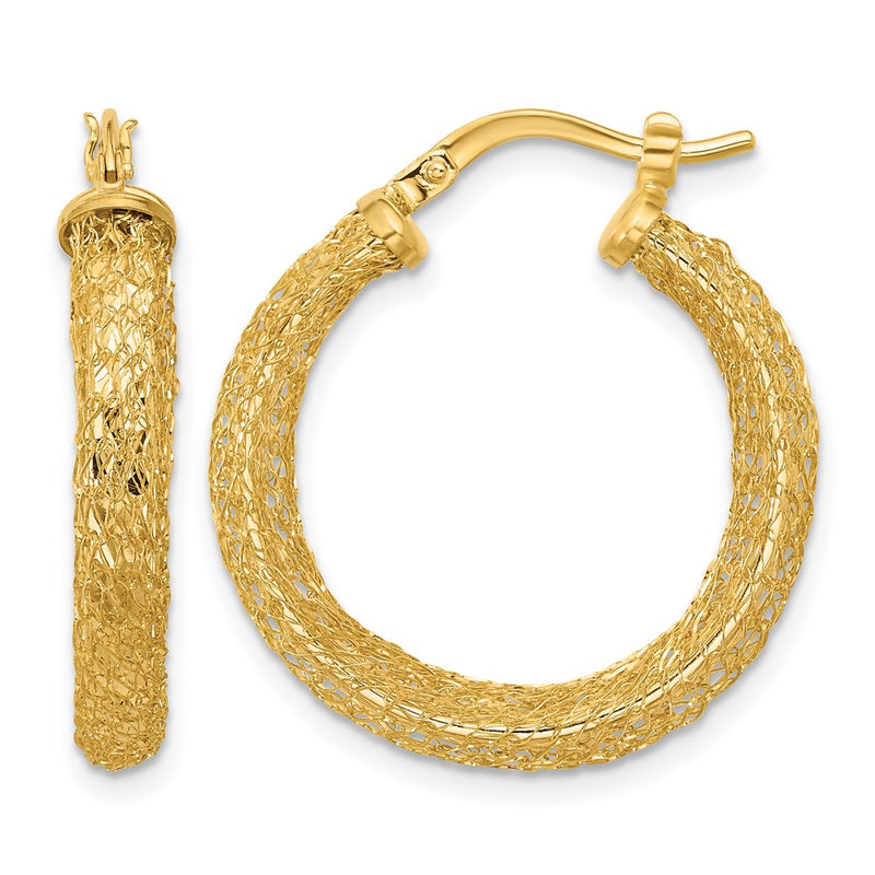 14K Yellow Gold Polished And Textured Hoop Earrings