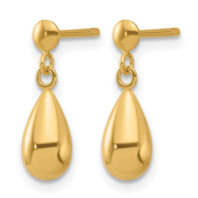 14K Yellow Gold Polished Teardrop Dangle Earrings