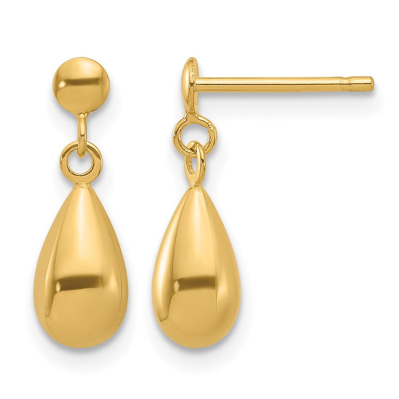 14K Yellow Gold Polished Teardrop Dangle Earrings