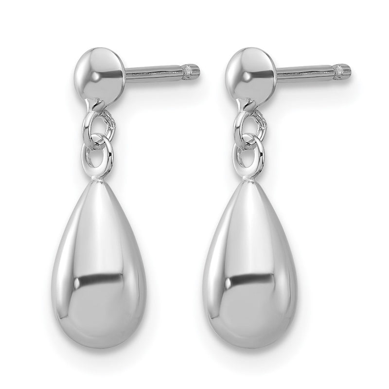 14K White Gold Polished Teardrop Dangle Earrings