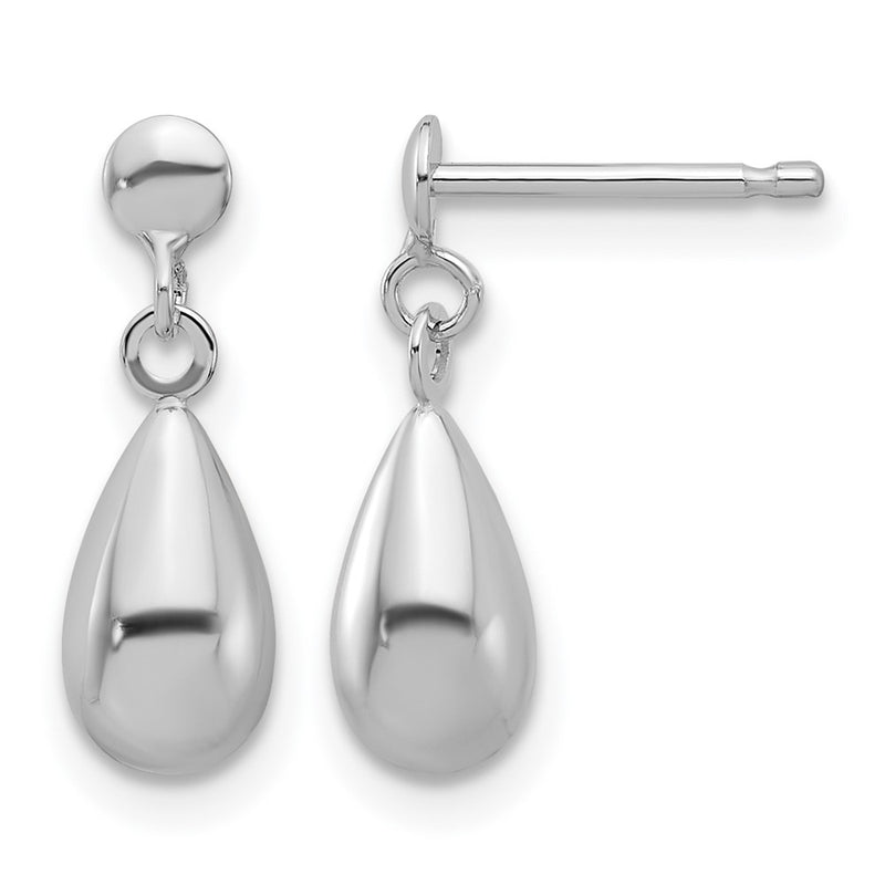 14K White Gold Polished Teardrop Dangle Earrings