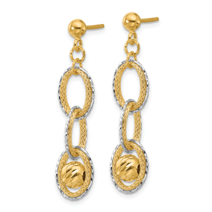 14K Two Tone Polished And Diamond Cut Dangle Post Earrings