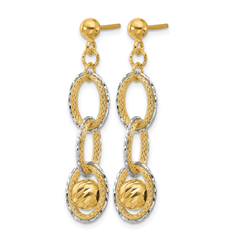14K Two Tone Polished And Diamond Cut Dangle Post Earrings