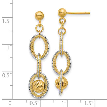 14K Two Tone Polished And Diamond Cut Dangle Post Earrings