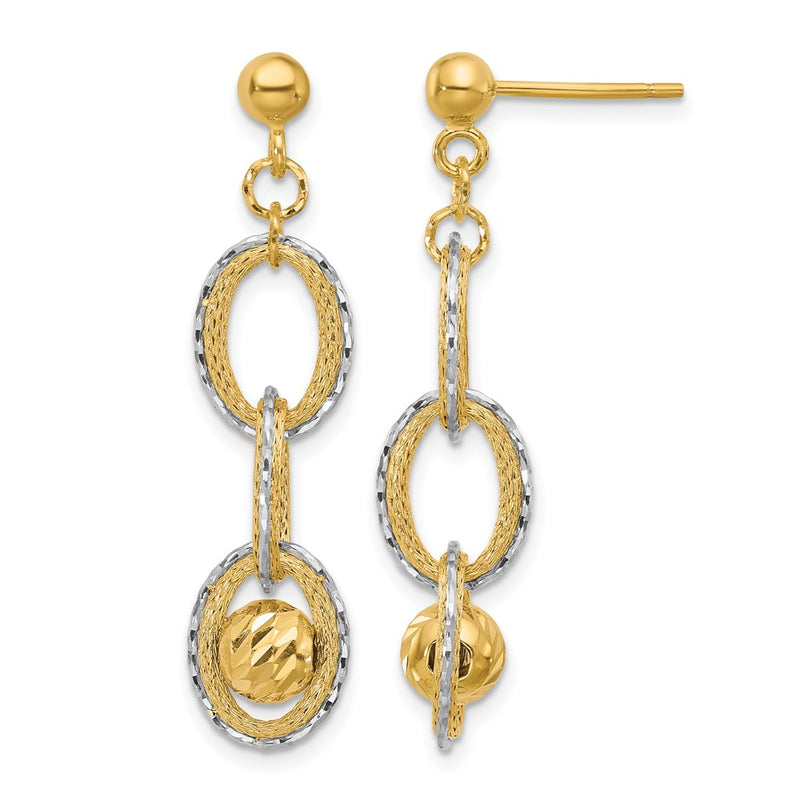 14K Two Tone Polished And Diamond Cut Dangle Post Earrings