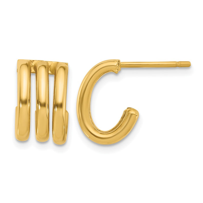 14K Yellow Gold Polished Oval J Hoop Post Earrings