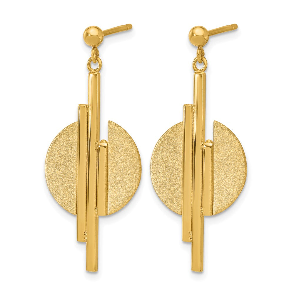 14K Yellow Gold Polished And Brushed Dangle Post Earrings
