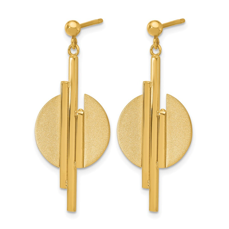 14K Yellow Gold Polished And Brushed Dangle Post Earrings