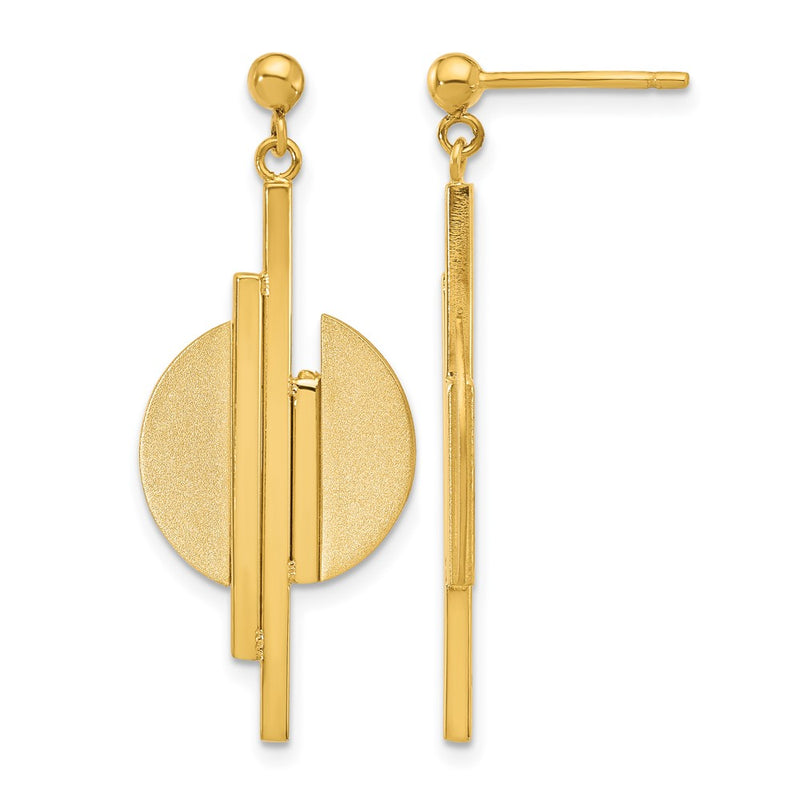 14K Yellow Gold Polished And Brushed Dangle Post Earrings
