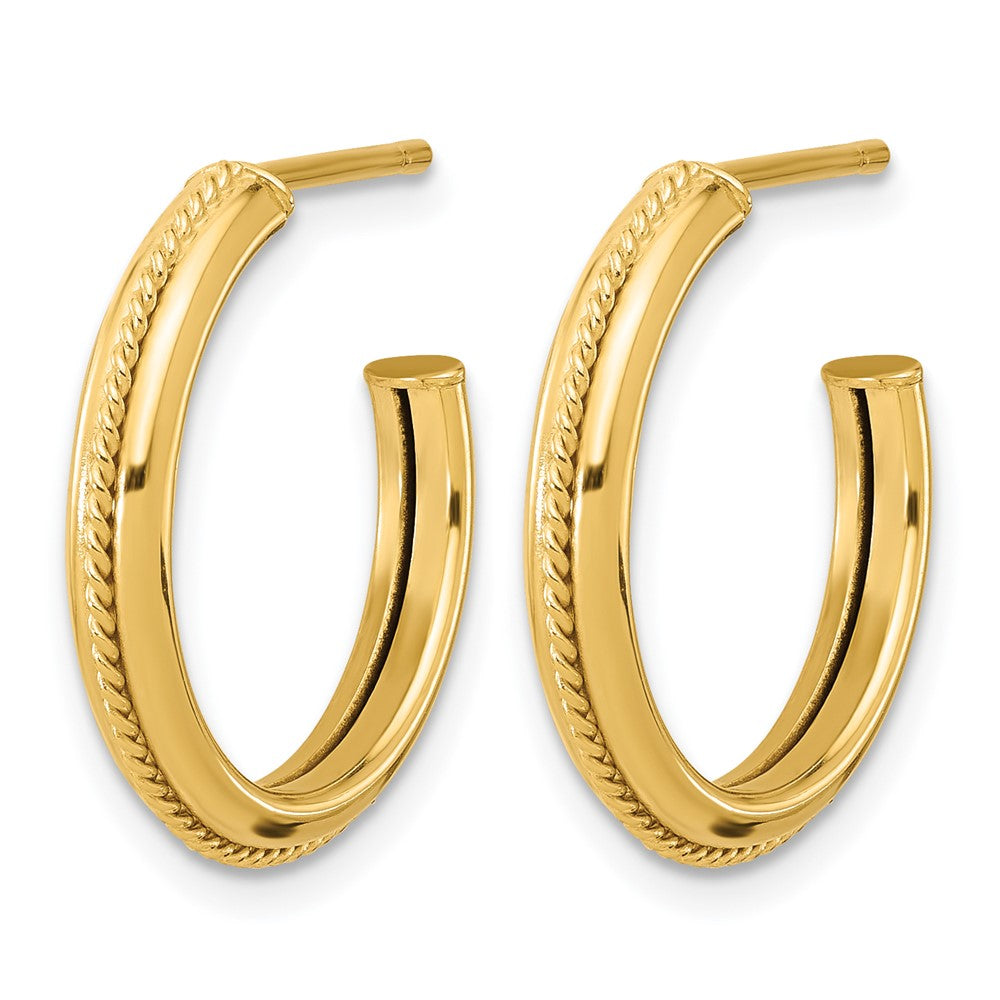 14K Yellow Gold Polished And Textured Round J Hoop Earrings